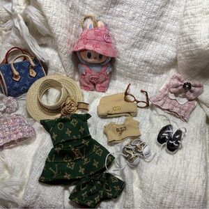 PopMart Labubu doll and set of outfits dress shoes hat and purse